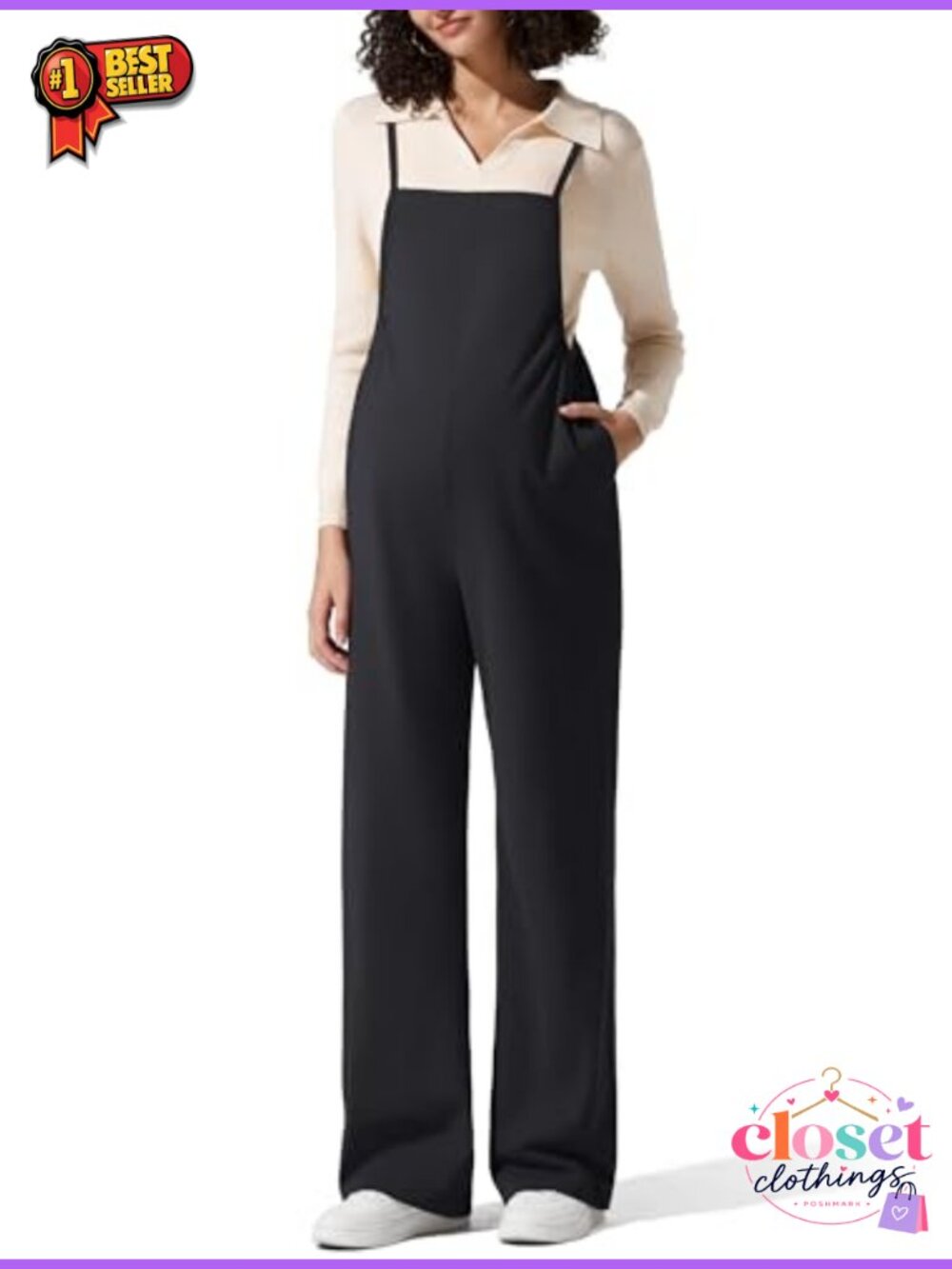 G4Free Maternity Jumpsuit Adjustable Strap Wide Leg Pregnancy Romper Pockets
